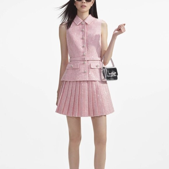 Self Portrait Pink Boucle Tailored Mini Dress US 2 - Picture 1 of 14